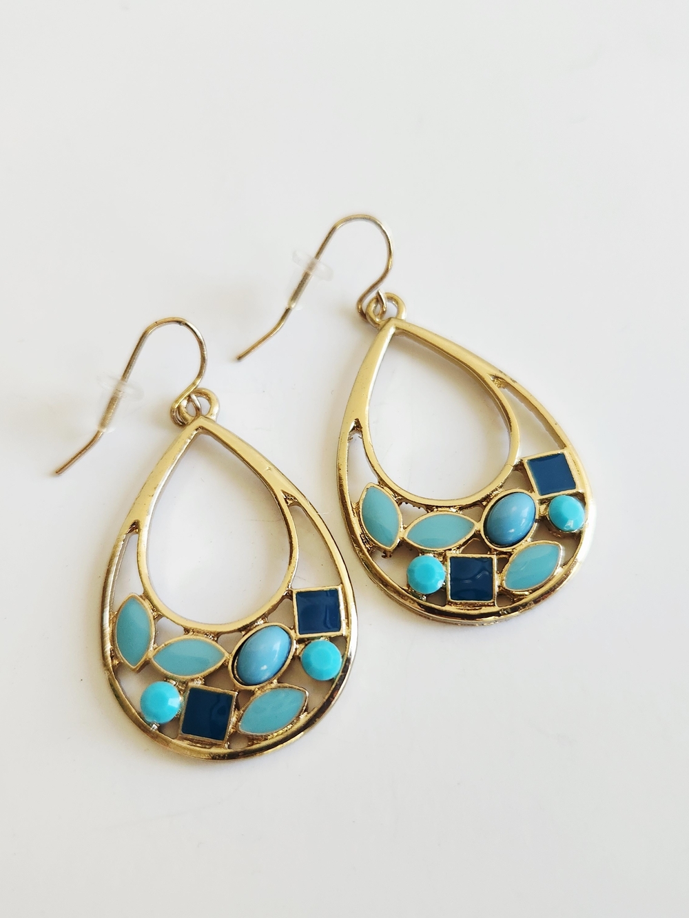 Francesca's Collections Gold Teardrop Earrings with Turquoise and Navy Accents